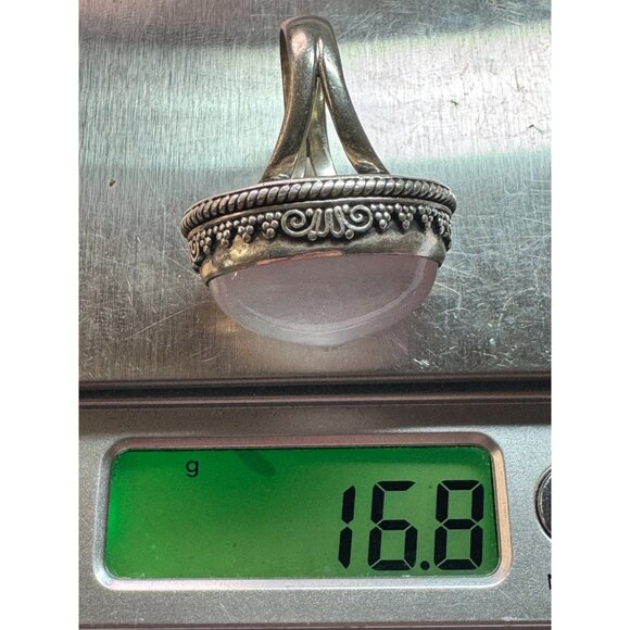 Estate Sterling Silver 925 Large Oval Rose Quartz Cabochon Ring Size 7.75 - Picture 8 of 8